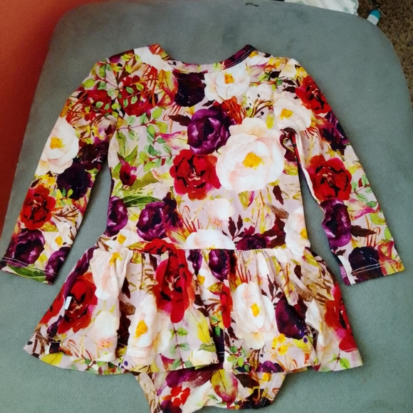 Posh Peanut 3-6 Months Floral Rose Twirl Skirt Infant Bodysuit Dress Long Sleeve - Picture 10 of 10